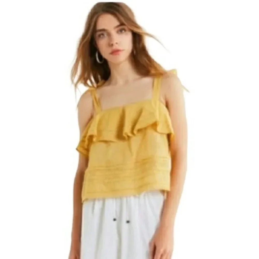 Urban Outfitters Yellow Ruffle Crop Top - Picture 1 of 7